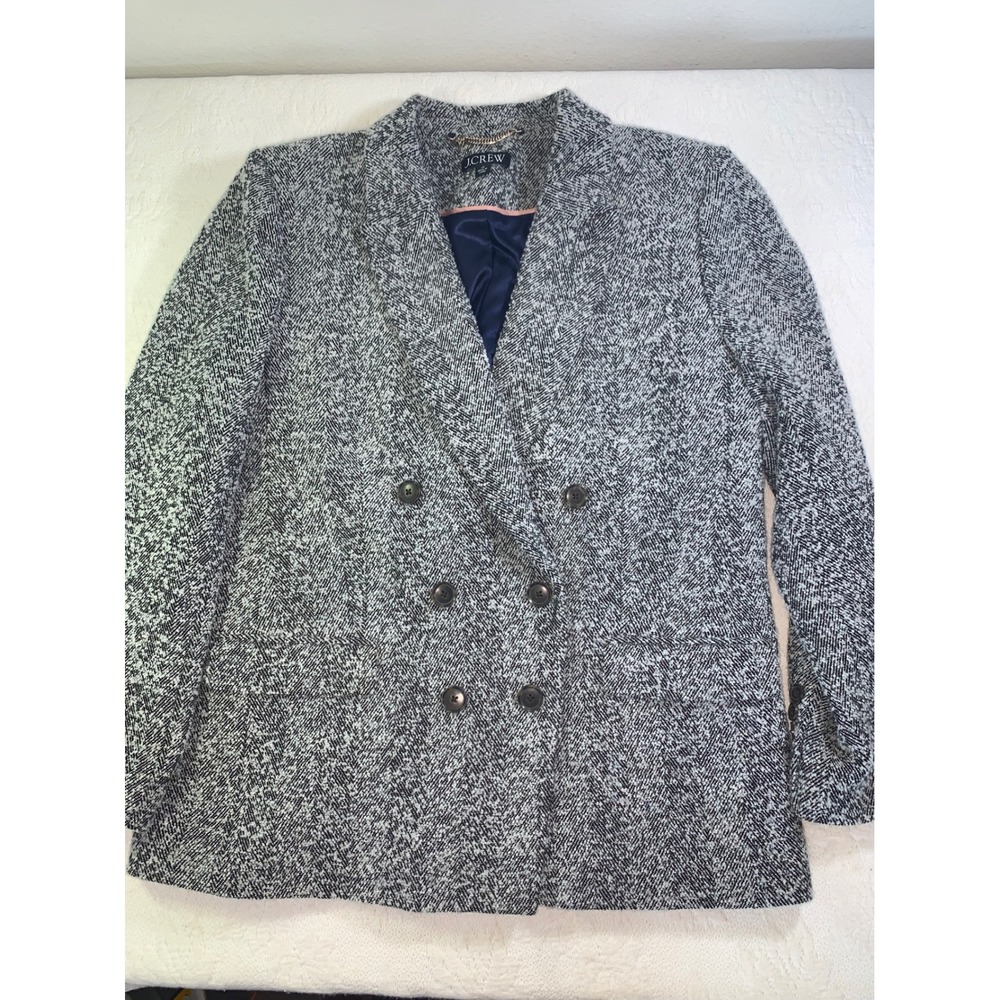 J.Crew Relaxed Double-Breasted Blazer Italian Flecked Herringbone Grey Size 10